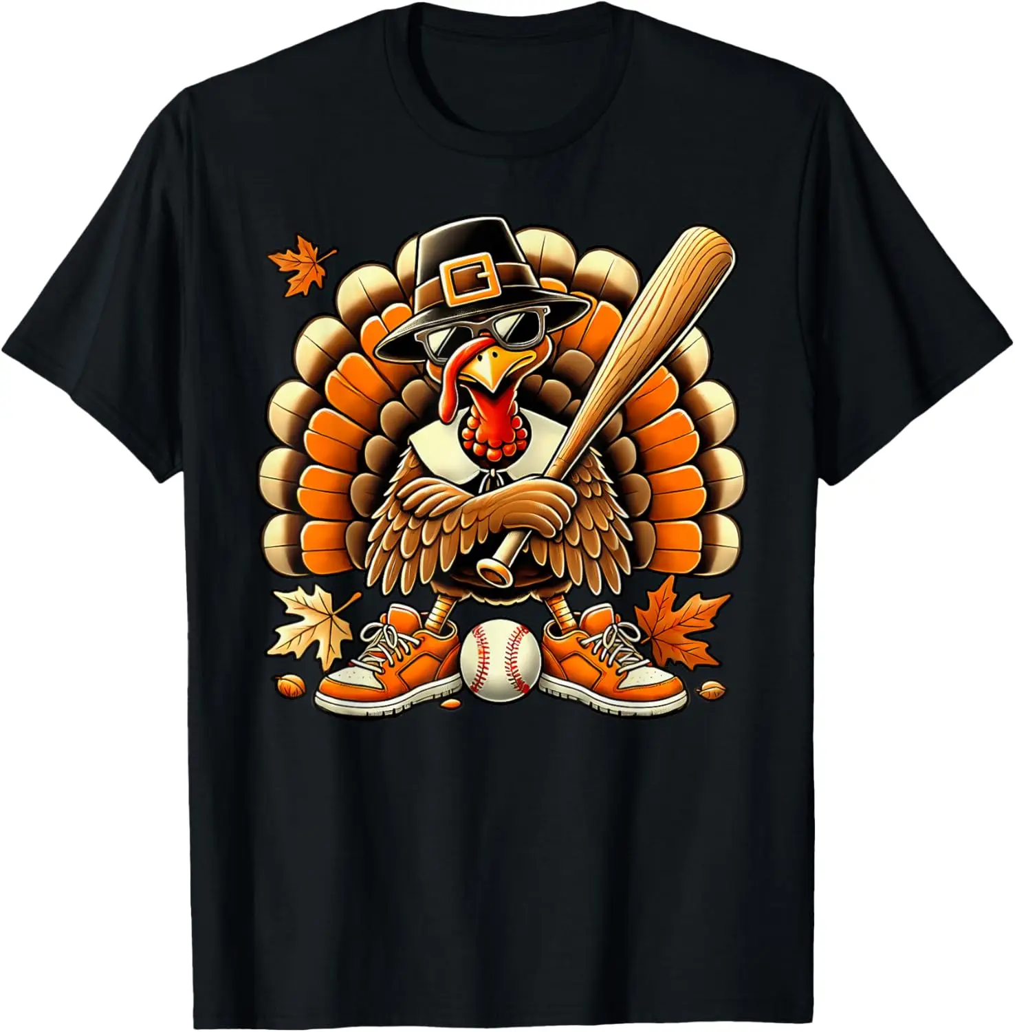 

Baseball Player Turkey Funny Thanksgiving Day Boy Men Kid T-Shirt