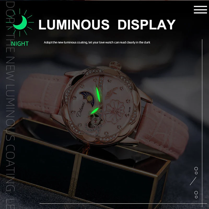 ساعات عصرية فاخرة لمرحلة القمر مع سوار فولاذي غير قابل للصدأ ساعة يد ميكانيكية أوتوماتيكية جديدة للنساء Reloj Mujer #5