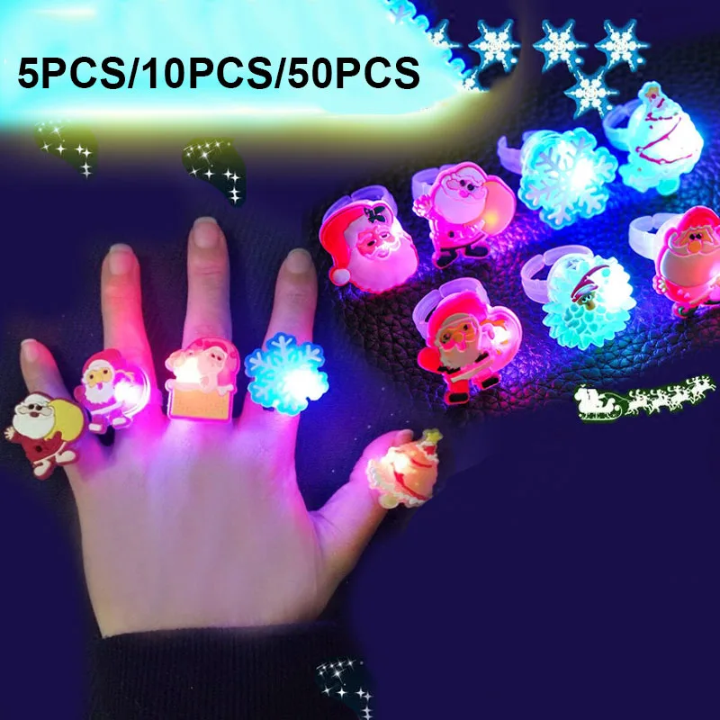 5/10/50 Pcs/Set Christmas LED Light Up Rings Glow In The Dark Luminous Finger Ring Decoration For Party Kid Adults Ring Toy Gift