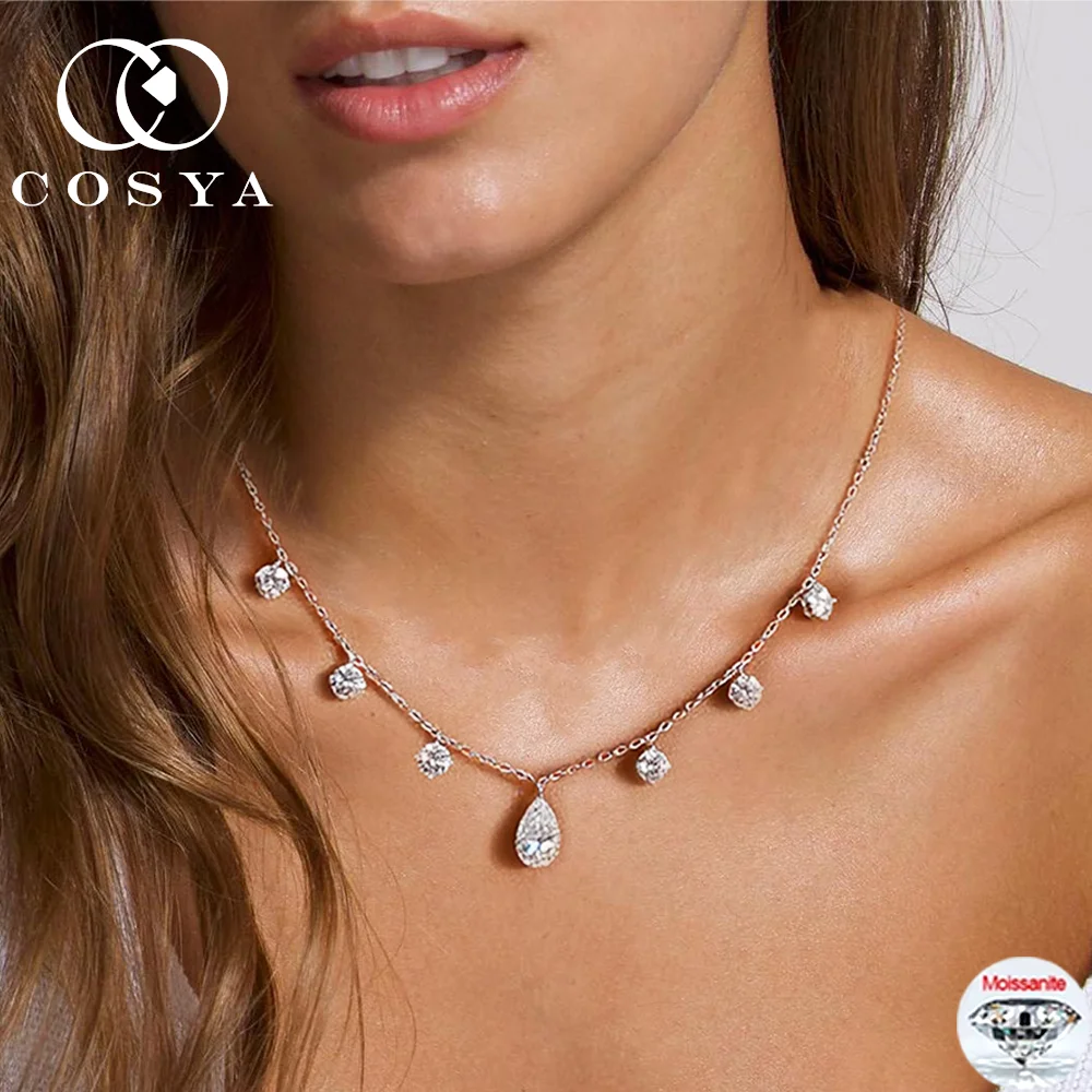 

COSYA 2CT 3CT ожерелье с подвеской из муассанита для женщин S925, серебряная капля воды, лабораторная бриллиантовая кисточка, шейная цепочка, ювелирные изделия для вечеринок
