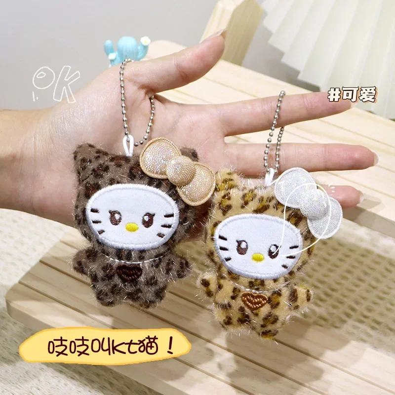 20pcs Sanrio Cute Cartoon Leopard Print Little Cat It Will Scream HelloKitty Clothing Decoration Accessories Bag Hanging Pendant