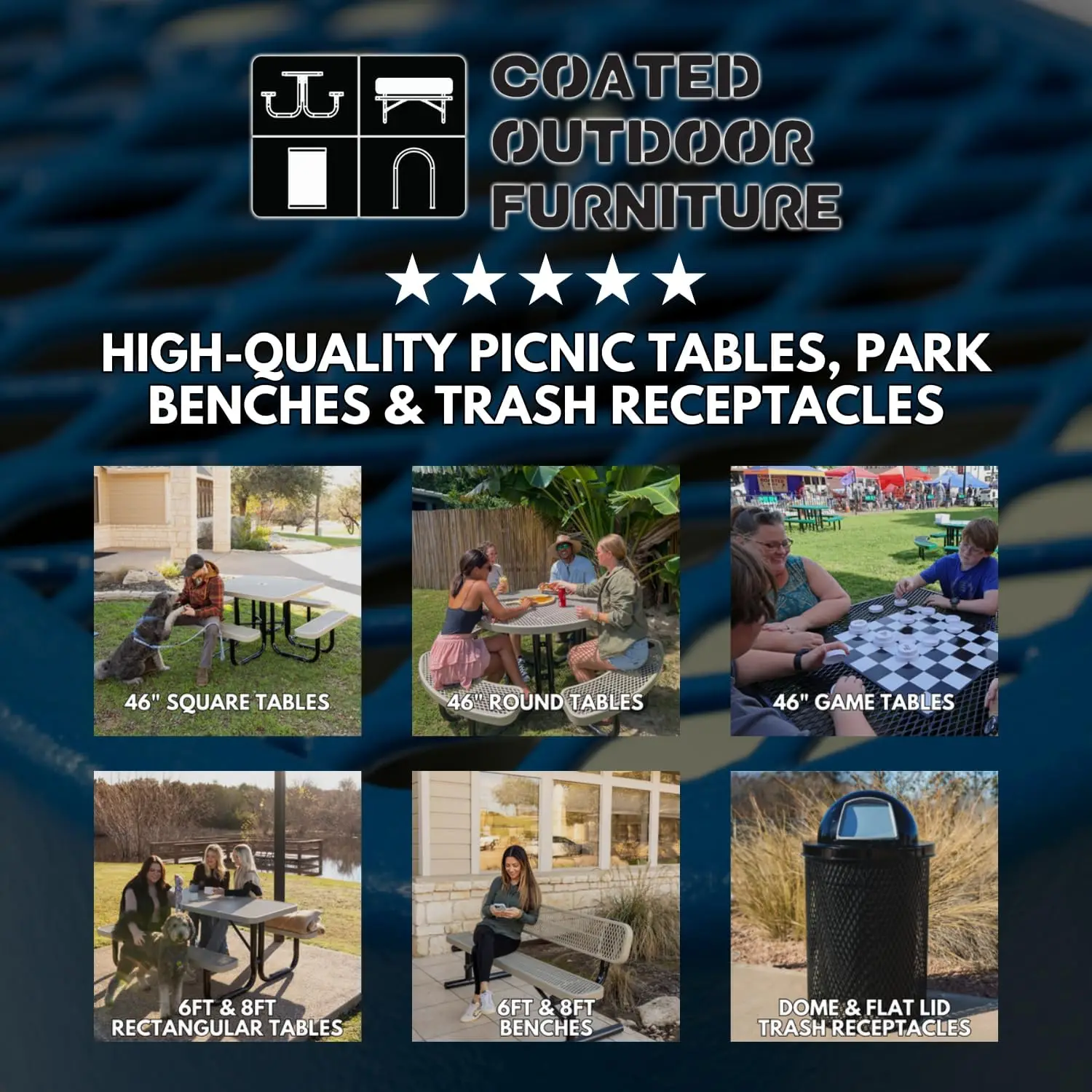 

Heavy-Duty Portable Outdoor Picnic Table, Thermoplastic Coated Expanded Metal Commercial-Grade Patio
