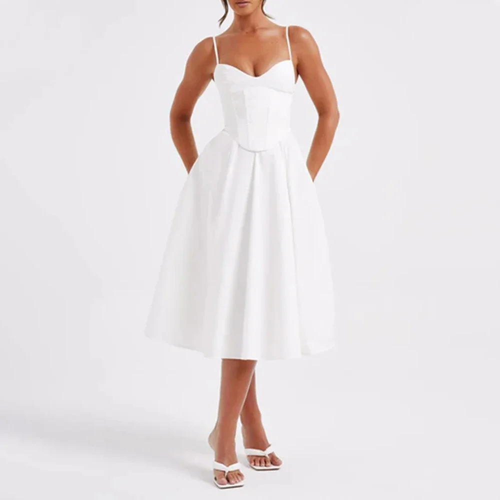 CPSYMYM ชุดเดรสฤดูใบไม้ผลิฤดูร้อน Simple Mature Vibe สีทึบ V คอ Midi Party Cami ชุดเดรสสําหรับสตรี