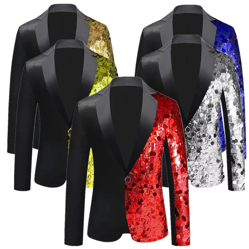 

Fashion Men's Luxurious Sequined Suit Single Button Jacket 2025 New Singer Bar KTV Stage Performance Dress Blazer