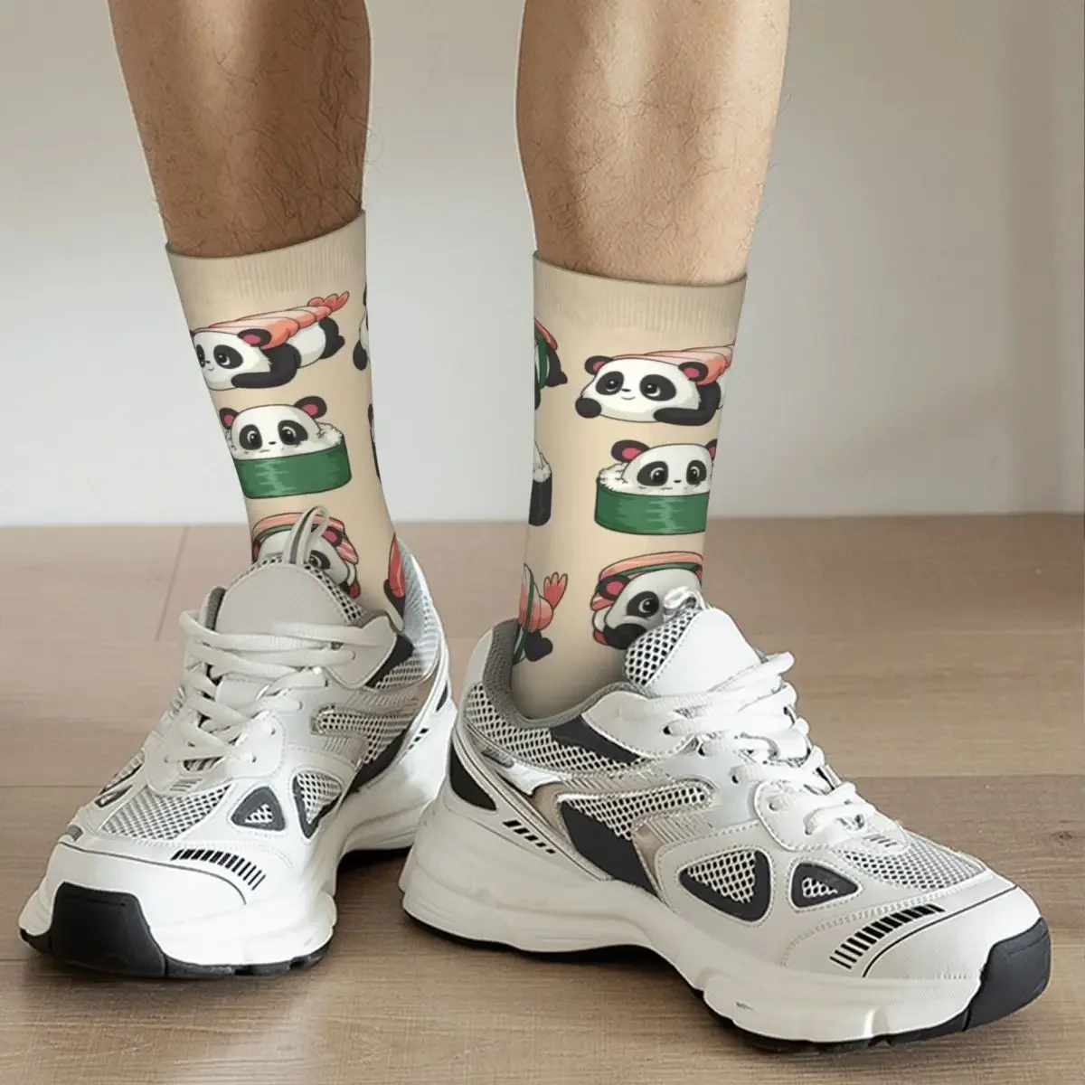 Calcetines de compresión felices para hombre Sushi Pandas Vintage Harajuku Ailuropoda Melanoleuca Hip Hop novedad patrón Crew Crazy Sock