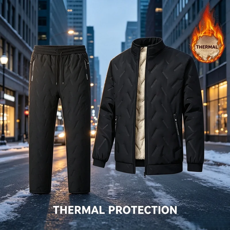 Waterproof Thermal Pants for Man Winter Windproof Pants Snow Clothing Fashion Man Up and Down Setup Golf Padded Sweatpants Sets