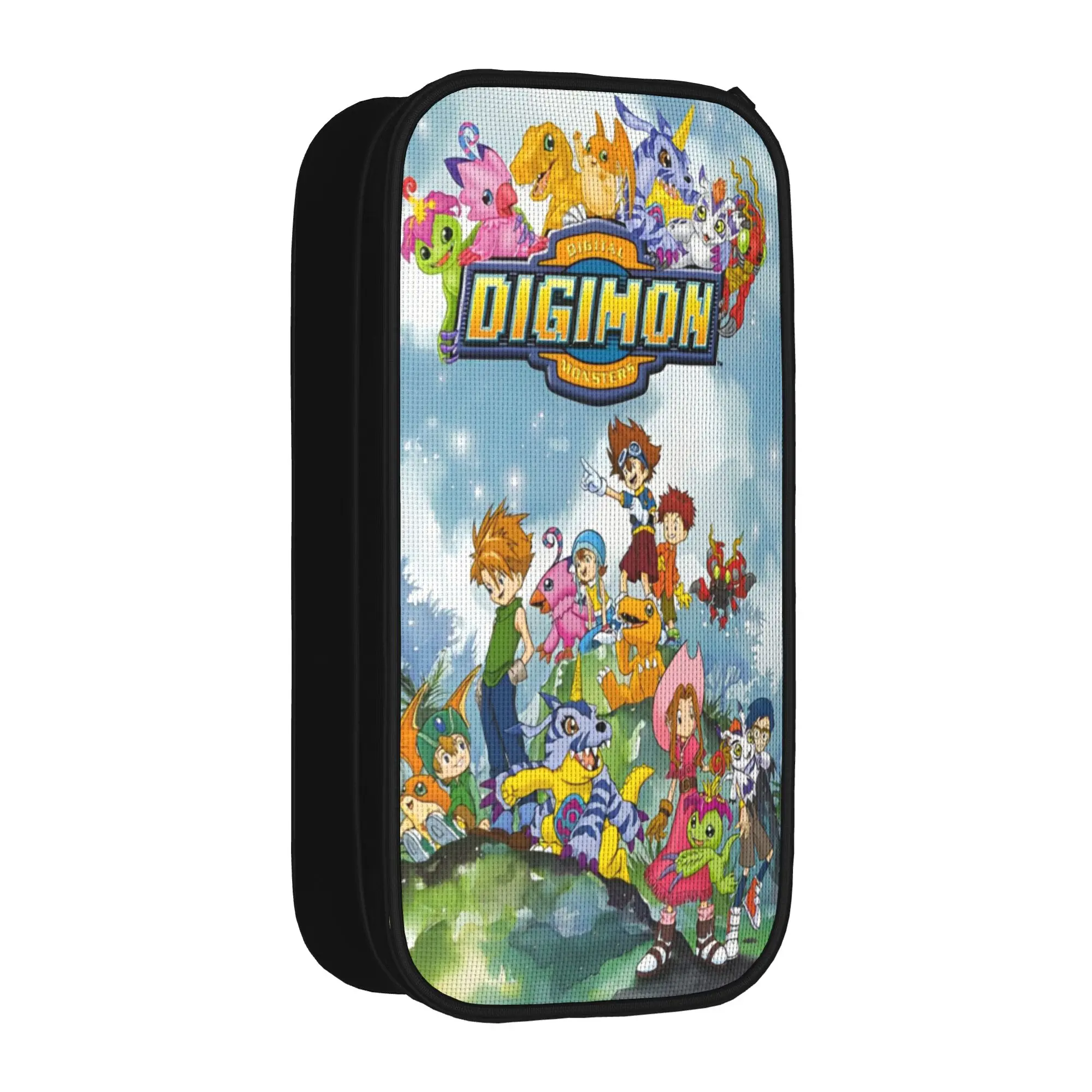 

Large-capacity Pen Box Digital Monster Digimon Office Accessories Double Layer Pencil Bag Women Makeup Bag Gift