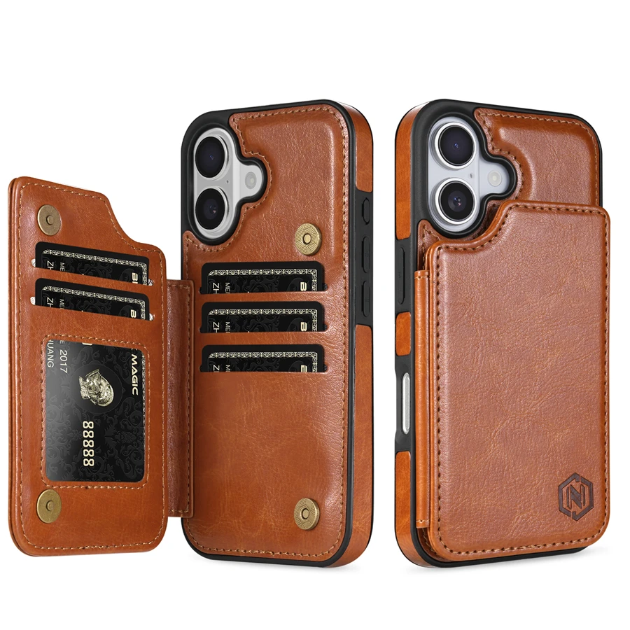 Portemonnee RFID-blokkerende laag bescherming anti-diefstal magnetische leren hoes voor iPhone Air 17 Pro Max 16e 15 Plus 14 13 12 11 kaarthouder