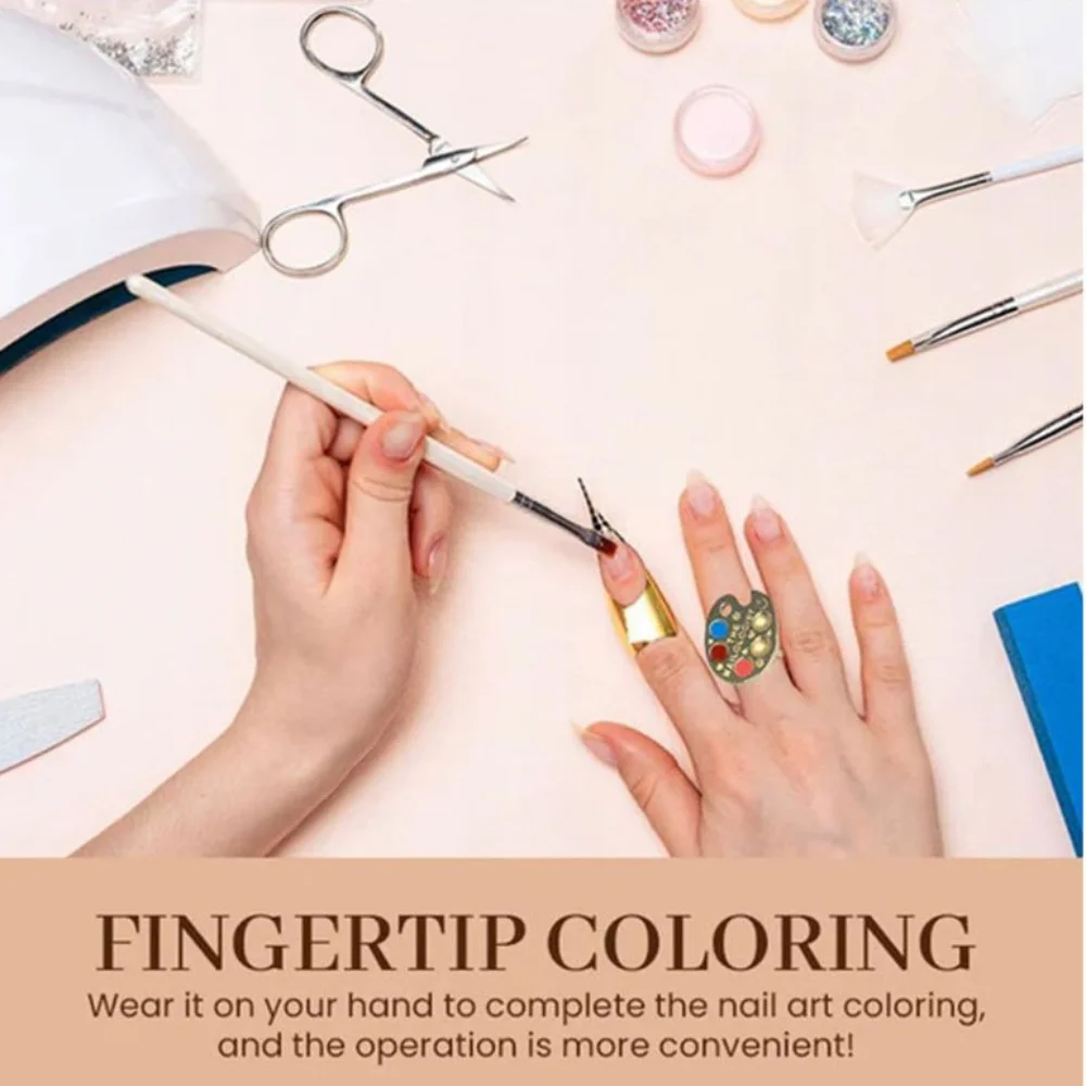 Anneau en métal Nail Art peinture Palette artiste professionnel bout des doigts ongles Palette portable or bagues manucure outils Mini