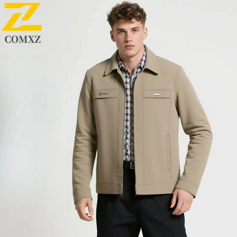 Pure Cotton Baseball Jacket Male Business Stand Collar Loose Fit Windproof Outerwear Spring Classic Lightweight Breathable Coat