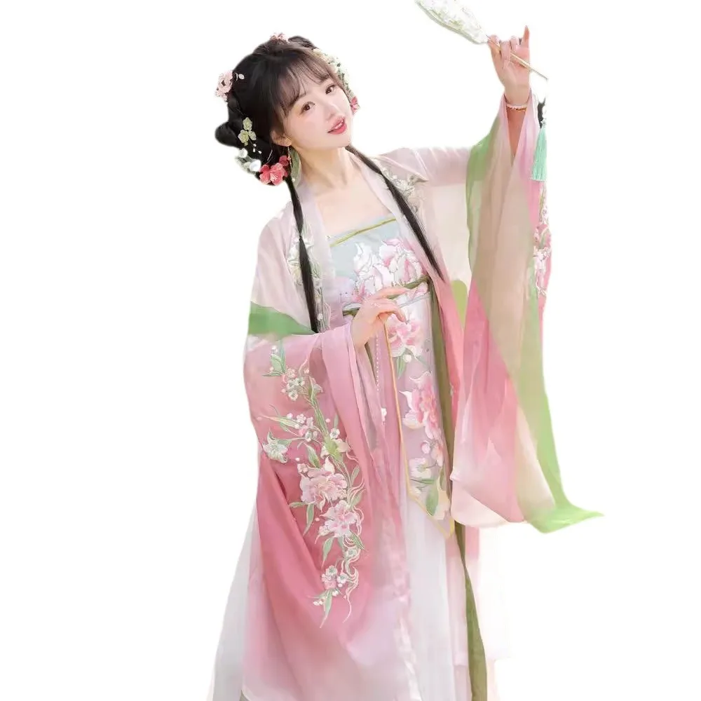 Jupe Cheoko tachée par broderie à la machine pour femmes, style adulte rose, vêtements chinois Han, Hanfu, printemps et été