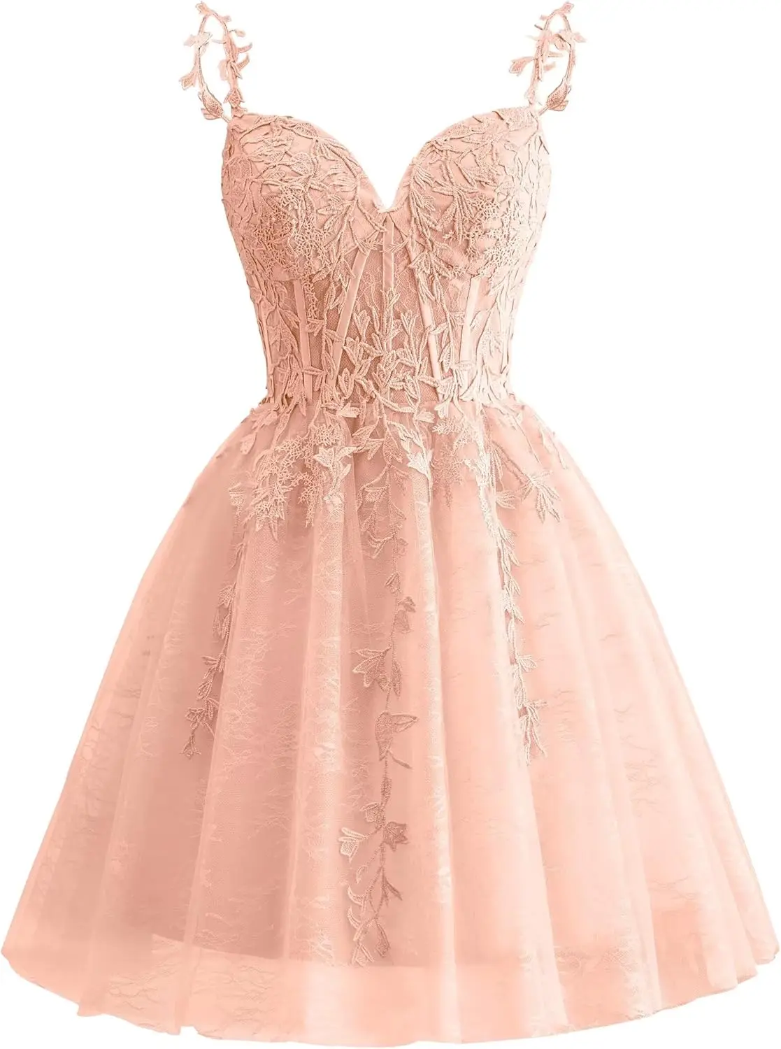 

Spaghetti Above Knee , Mini Strap Lace Homecoming Dresses for Teens 2025 Tulle Short Prom Dress Cocktail Gowns