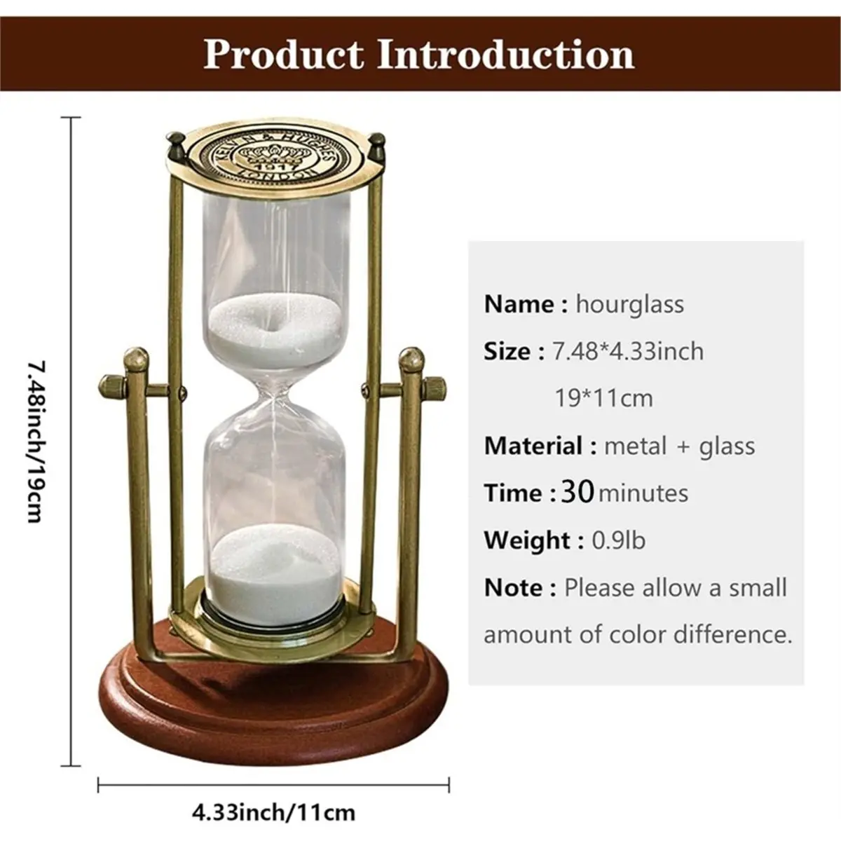 New 30 Minute Rotating Crown Hourglass Timer, Advanced Metal Desktop Decoration, Glass Quicksand,Hourglass Timer