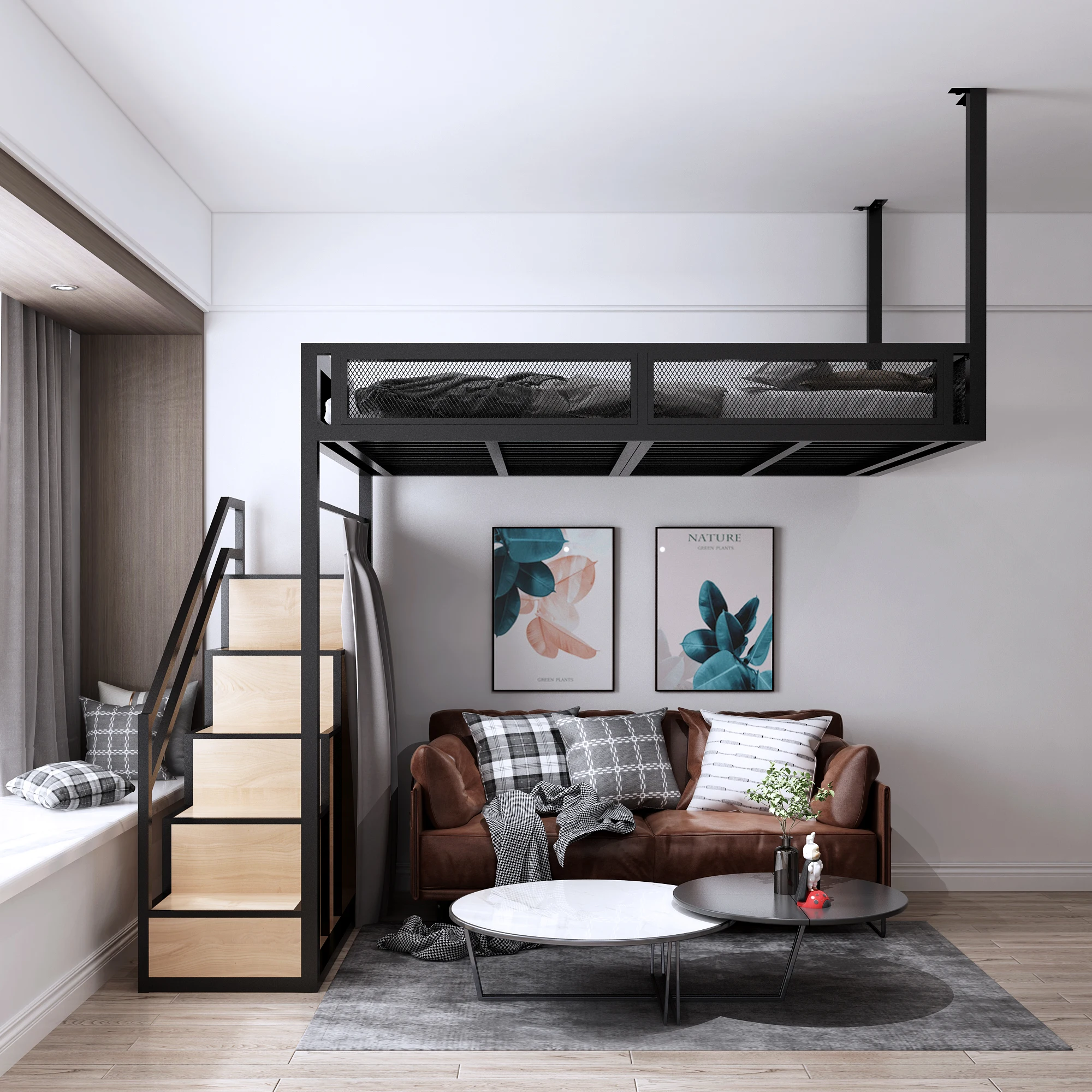 Apartment Loft Bunk Bed European Style 1.5 m Bedroom Furniture Luxury Frame Simple Design Bed Frame Hotel Double Loft Metal Bed