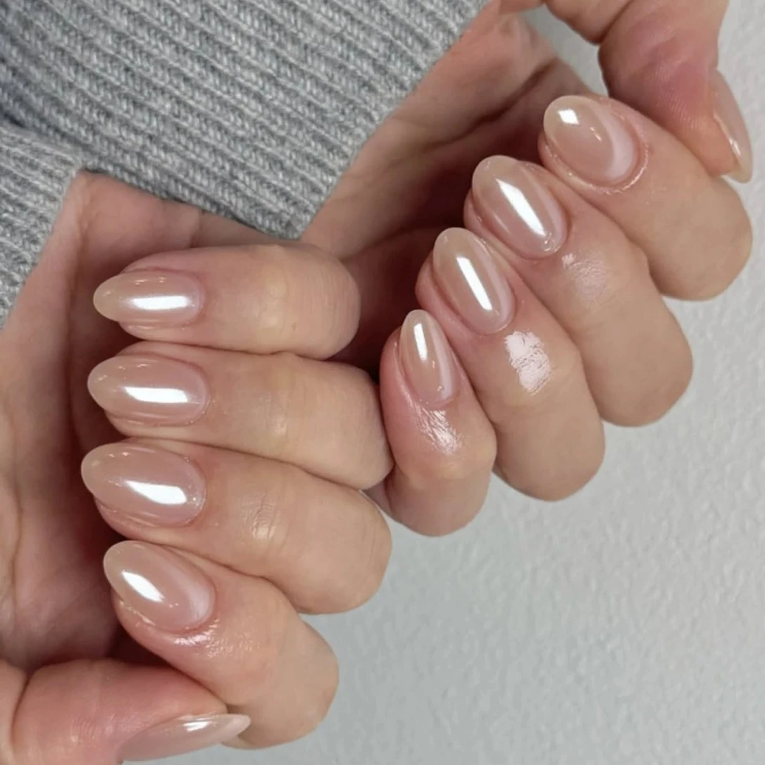 

Simple Aurora Cat Eye Shiny Almond False Nails Art Glitter Powder Long Pointed Fake Nails Stiletto Press on Nails Tip Rhinestone