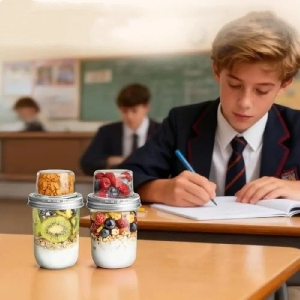 

Dual-Layer Yogurt Parfait Cups Dry Wet Separation Moisture-proof Mason Jars Large Capacity with Sealed Lid