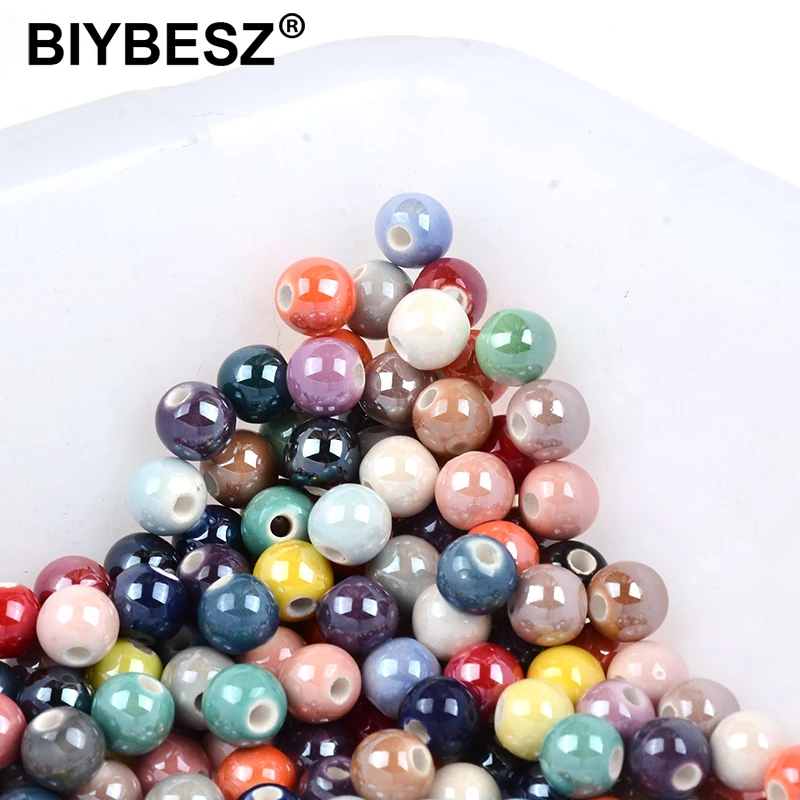 8mm/10mm Solid Color Round Shape Ceramic Beads for Jewelry Making Loose Spacer Beads Handmade DIY Bracelet Accessories