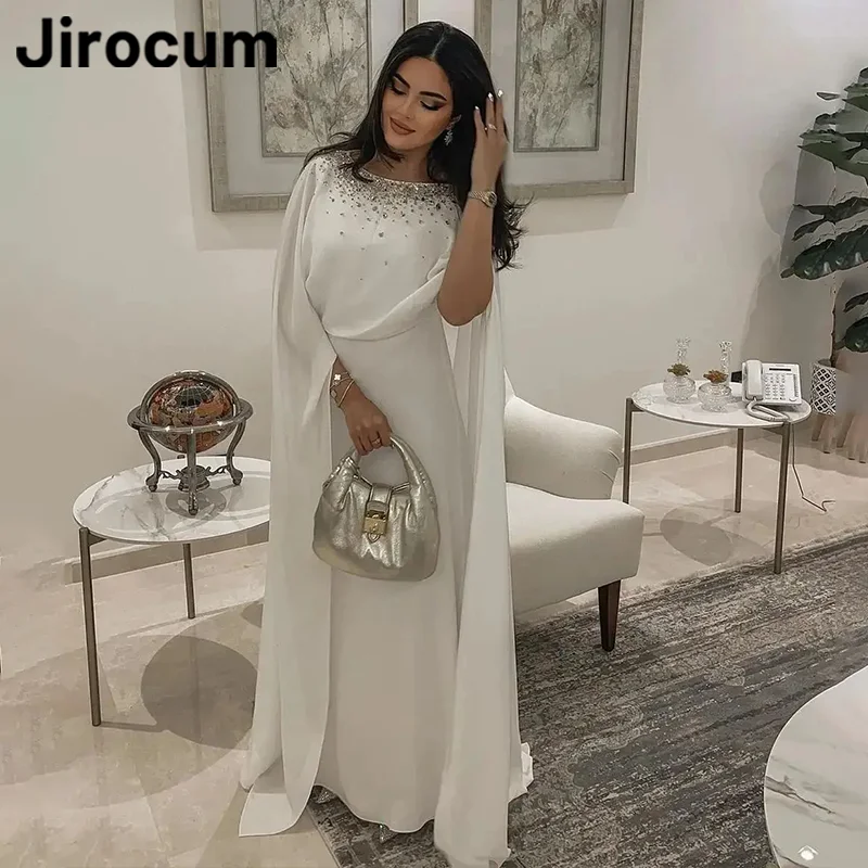 Jirocum White O Neck Beaded Prom Gowns Women's Two Piece Formal Occasion Gown Saudi Arabia Floor Length Party Evening Dress 2024