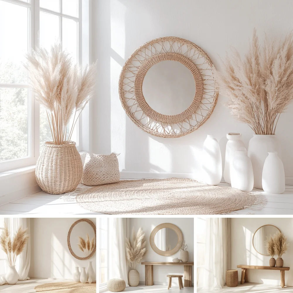 Minimalist Photography Background White Indoor Boho Pampasgrass Window Kids Birthday Wedding Portrait Decor Backdrop PhotoStudio