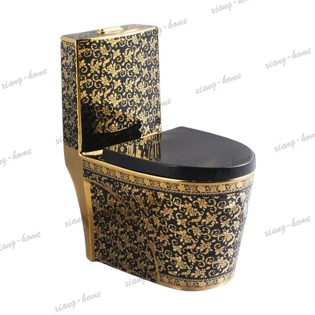 PG Golden Toilet Luxury Modern One Piece Dual-Flush Black Gold Toilet Bowl With Ceramic Material