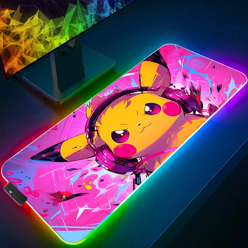Mouse Pad RGB Rubber PC P-Pokemon P-Pikachu Computer Gaming Accessories Mousepad Desk Mat LED Locking Edge Gamer Carpet