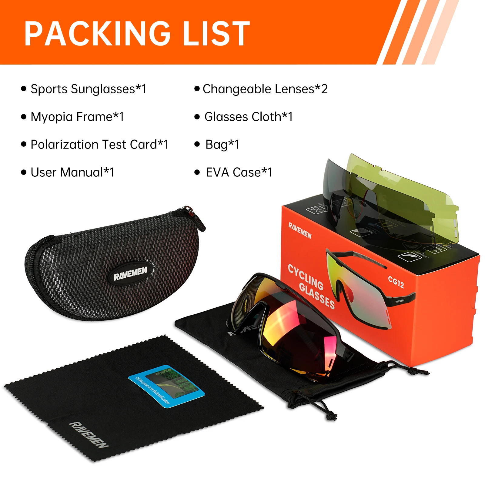 Bild 7: RAVEMEN CG12 Fahrradbrille Laufen Wandern Sport Sonnenbrille Vollständige Revo TAC HD-Linse UV400-Schutz TR90 Rahmen Ultraleichtes Rot