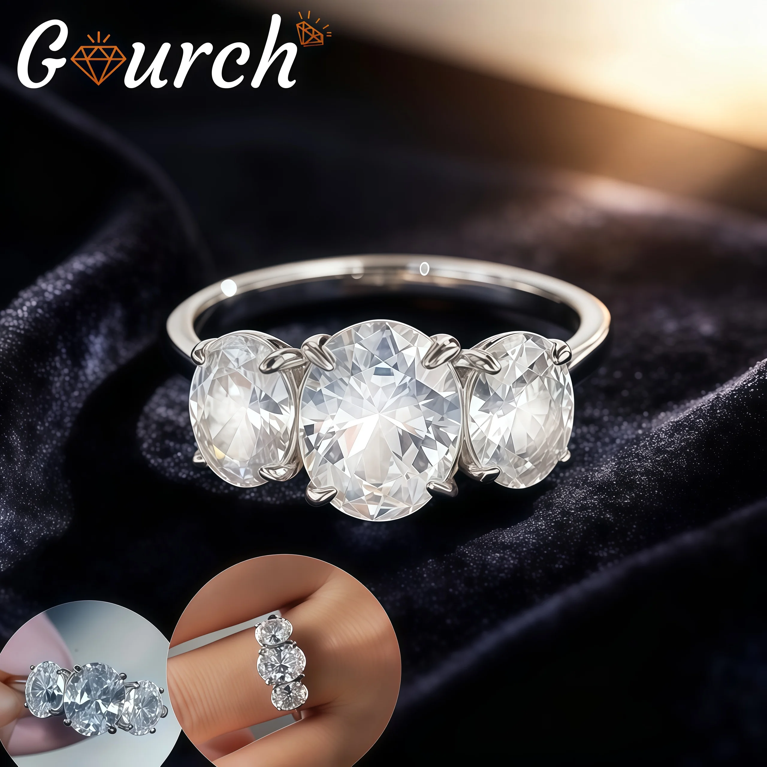 

Gourch S925 Sterling Silver 3 Stone Egg Shape 4CT Moissanite Ring for Women Anniversary Wedding Band Minimalist Fine Jewelry