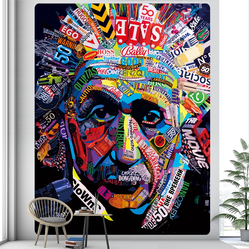 

MINISO Aesthetic Characters Hippie Noshian Room Decoration Background Wall Graffiti Psychedelic Scene Home Decoration Tapestry