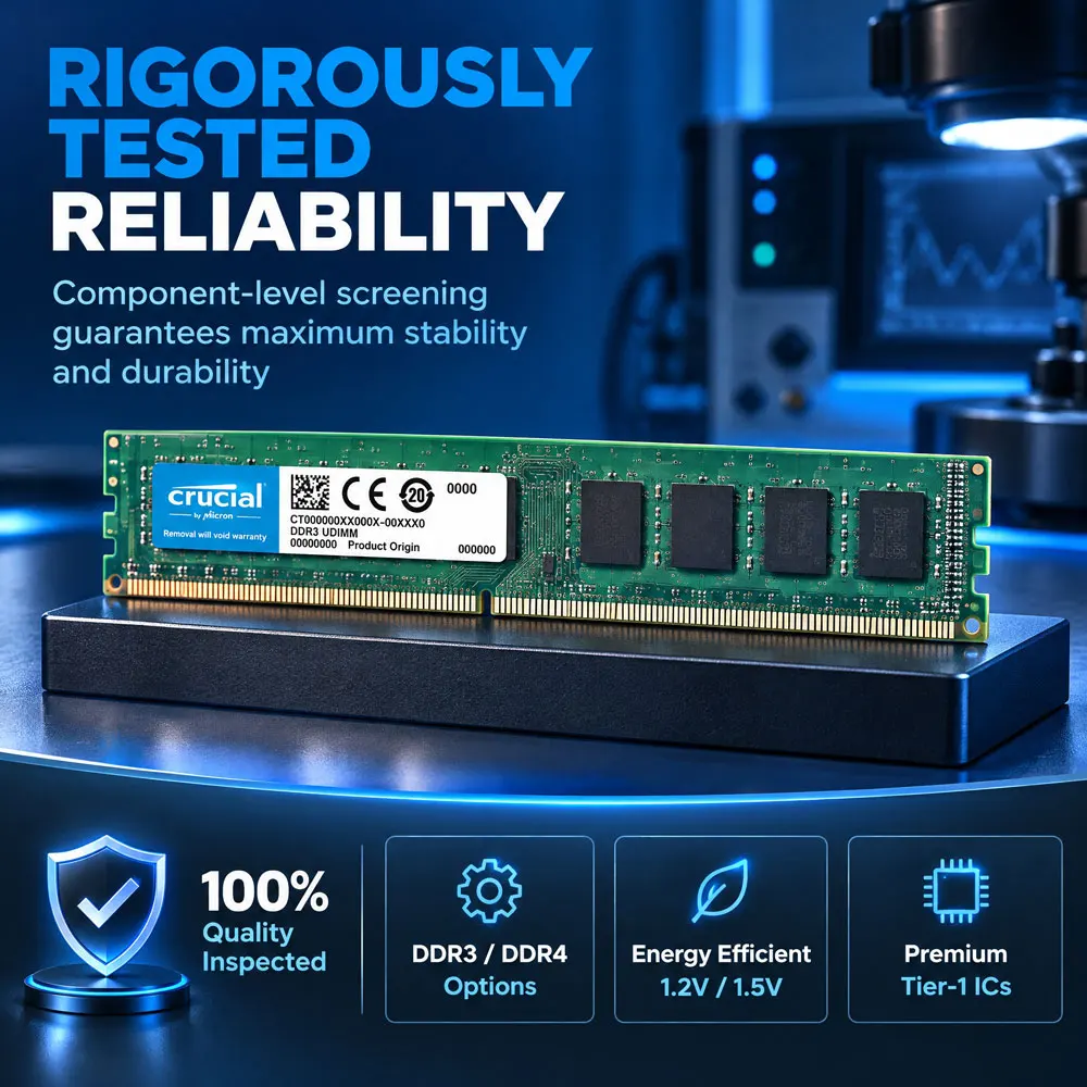 Crucial DDR4 DDR3 Desktop RAM 8GB 3200 2666 2400 2133 1600 1333MHz PC3-12800 10600 PC4-19200 25600 DIMM Memory Non-ECC PC RAMs