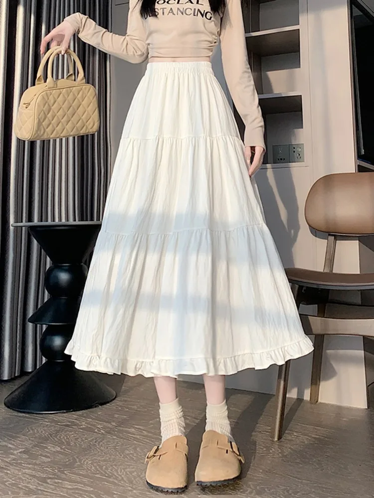 

Женская юбка-миди с высокой талией, приталенная, белая, А-силуэт, с плиссировкой, для повседневной носки, коллекция Early Spring