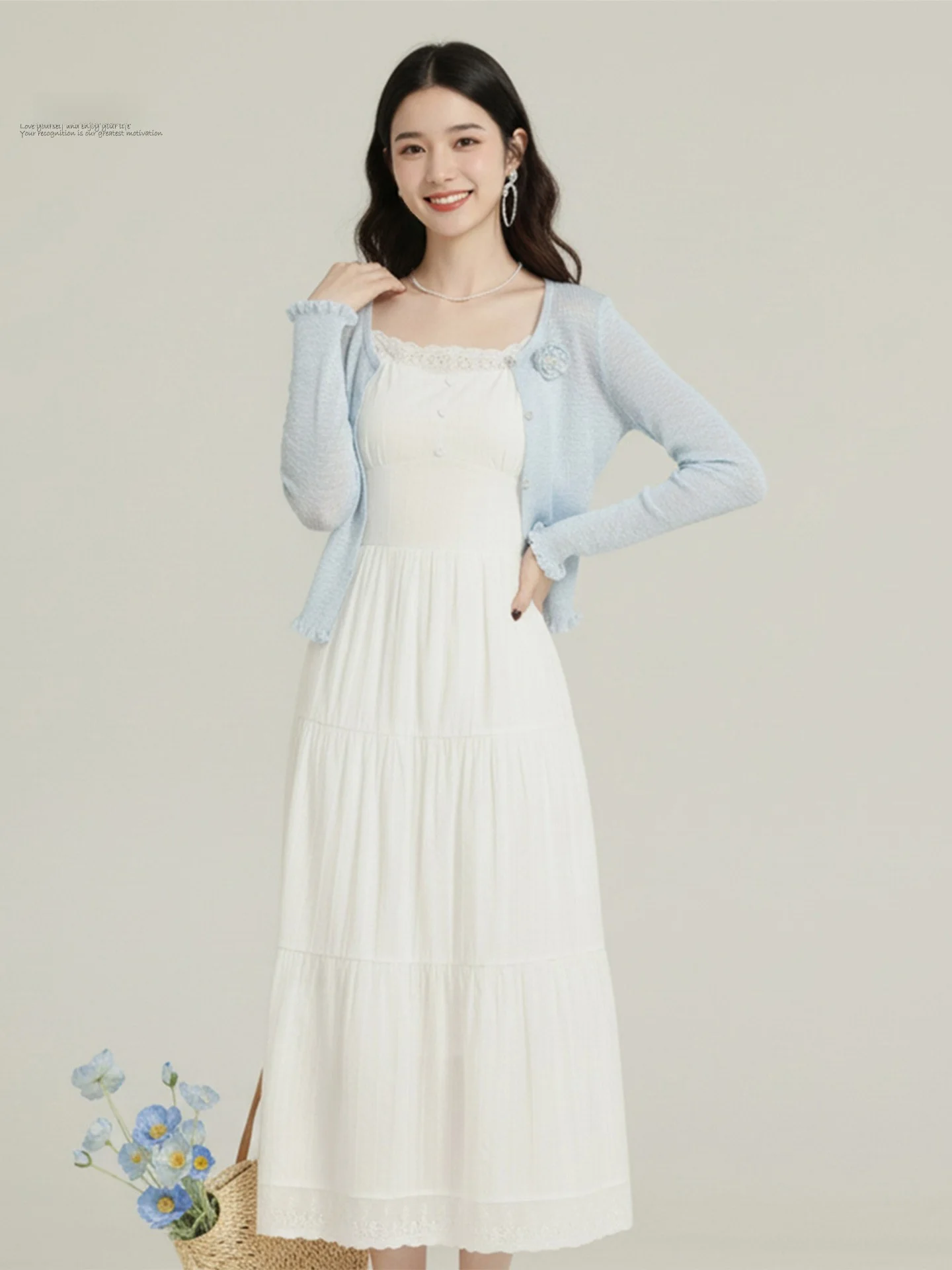 

Nuanxi 2026 Spring Gentle Wind Knitted Cardigan And Halter Dress Two-Piece Set Women Slimming Ensemble Long Sleeve Fashion Set