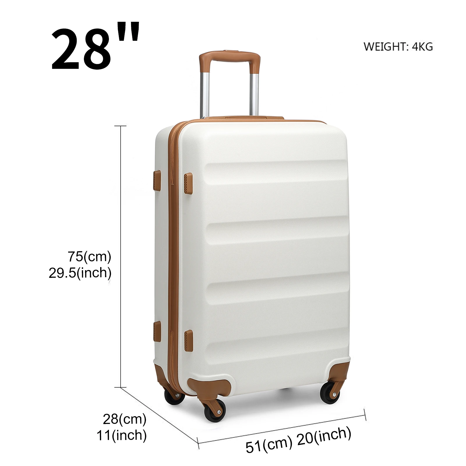 KONO Koffer Leichter Hartschalenkoffer, Trolley Reisekoffer mit 4 Zwillingsrollen & TSA-Schloss, ABS Material（S M L ） – Detail 3