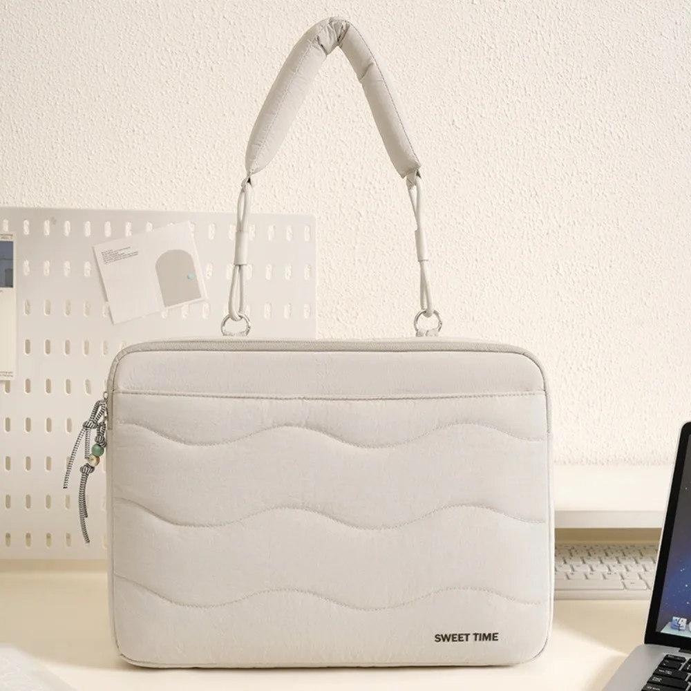 Portable Laptop Shoulder Bag Quilted Soft Padded Notebook Bag Thickened Lining Shockproof Laptop Carrying Case for 15inch Laptop