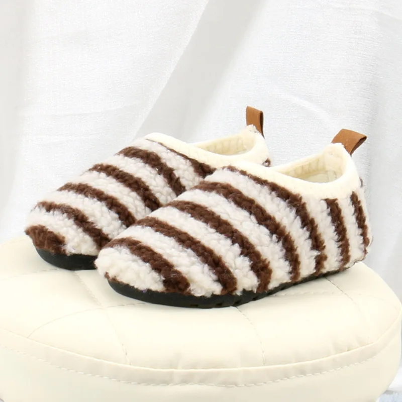 Kids Floor Shoes Toddler Plush Warm Home Slippers Boys Girls Soft Anti-slip Indoor Socks Shoe Fashion Stripe Child Walking Shoes