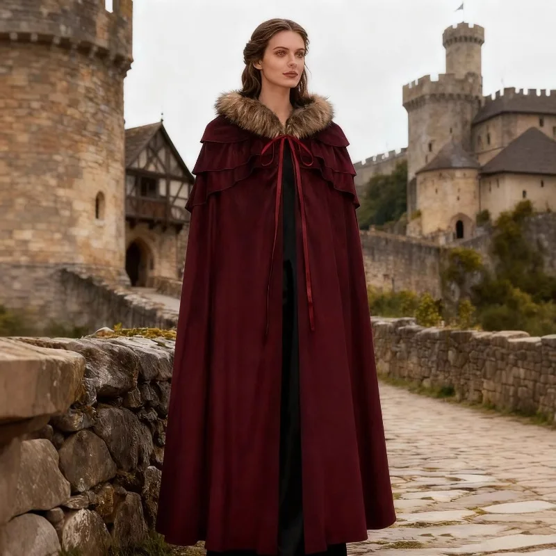 

Halloween Unisex Dark Gothic Cloak Coat Cape Hooded Shawl Wizard Priest Robe