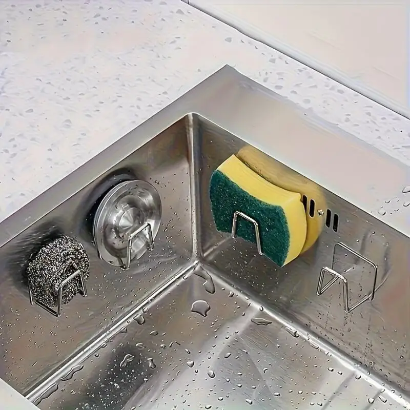 3-teiliger Selbstklebender Schwammhalter, Abtropfgestell-Organizer für Küchen- und Badezimmer-Arbeitsplatten-Aufbewahrung – Detail 2
