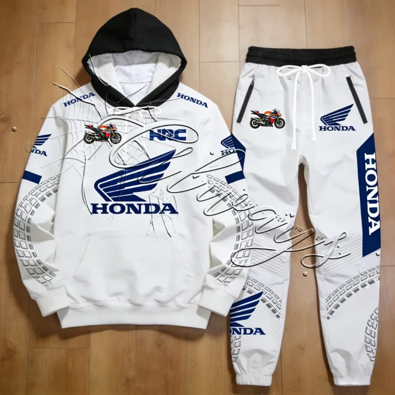 

2026 Honda Racing Outdoor Sports Warm Set Men's MOTO Mountain Bike Cycling Hoodie Pants Two Piece Set Fashion Street Clothing