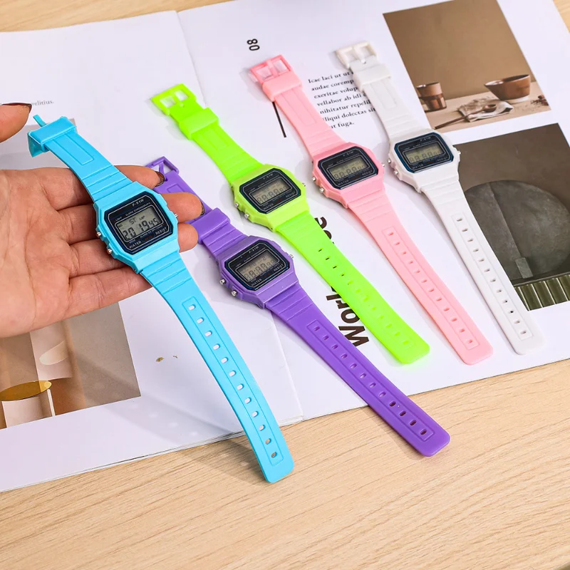 F91W Colorful LED Digital Watch for Men Women Silicone Strap Wristwatches for Couple Sports Square Wrist Band Clock Ladies Gift