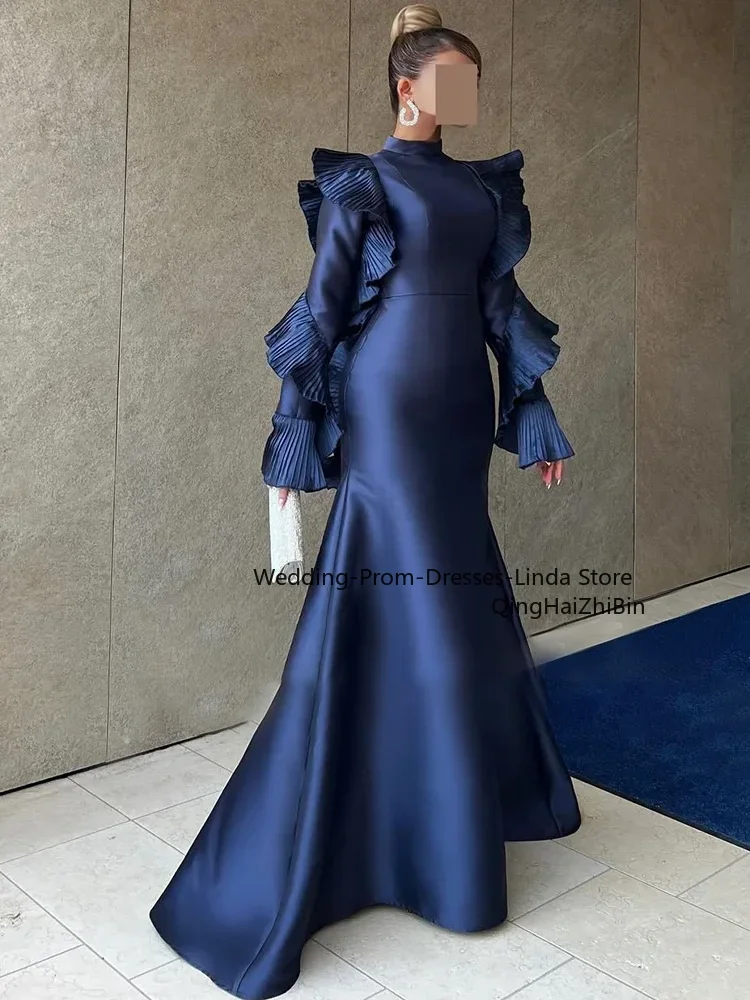 Navy Blue Satin Floor-Length Evening Dresses for Women Prom Gowns for Party Gala Special Events Dress 2024 Korea Customized