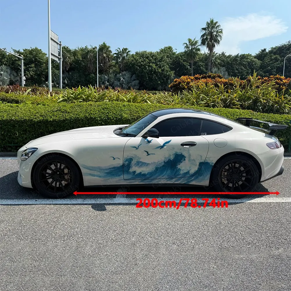 2pcs Waves And Seagulls Decal, Durable, Fade-Resistant, Enhance Your Vehicles Aesthetic With Bold Art Design Car Vinyl Wrap
