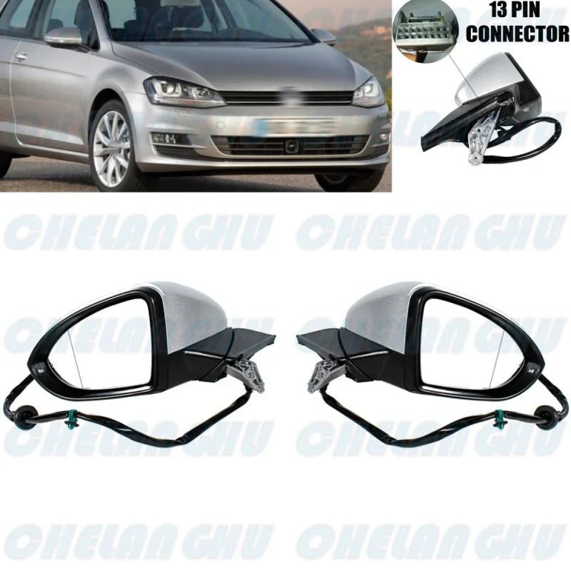 

For VW Golf 7 2013 2014 2015 2016 2017 2018 2019 2020 1 Pair 13 Pins Silvery Puddle Lamp Memory Auto fold Mirror Assembly