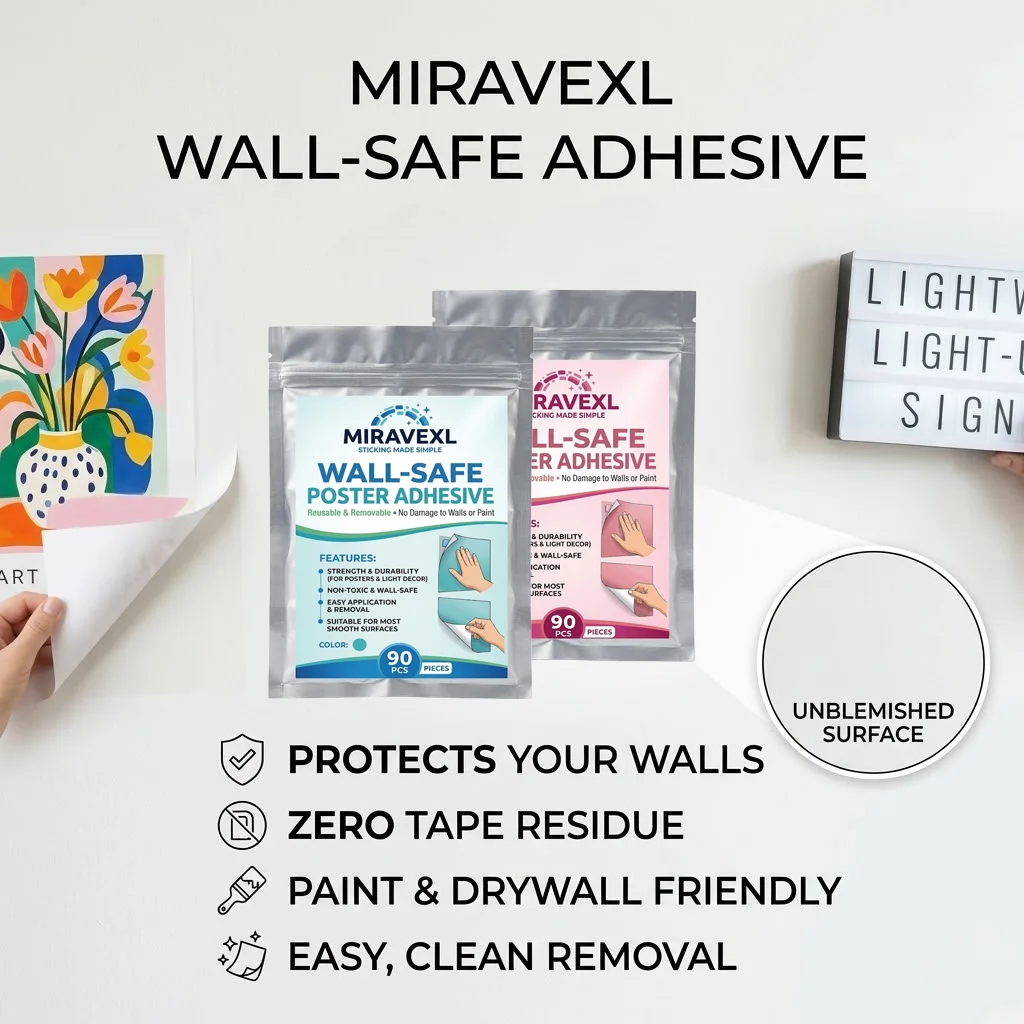MIRAVEXL Wall-Safe Poster Adhesive 90 PCS Reusable Removable Nano Sticky Dots NoDamage to Wall for Posters Light Decor HomeSale