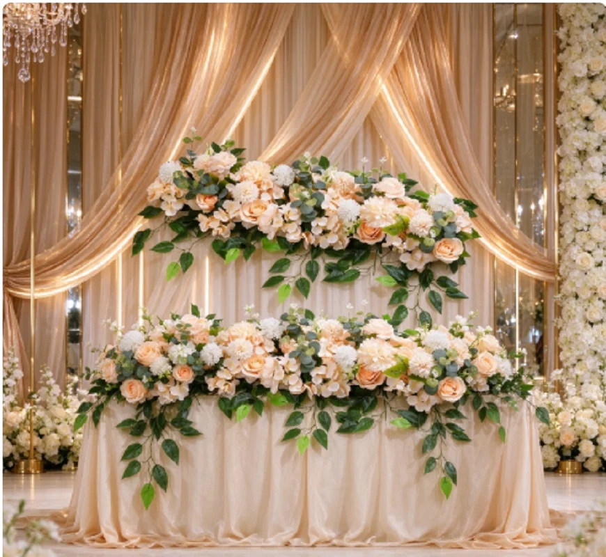 100cm Luxuriöse Weiße Rosen-Kunstblumenreihe für Hochzeitstisch-Mittelstück, Party- und Bühnendekoration, Wandbögen, Hintergrund, Blumenarrangement – Detail 2