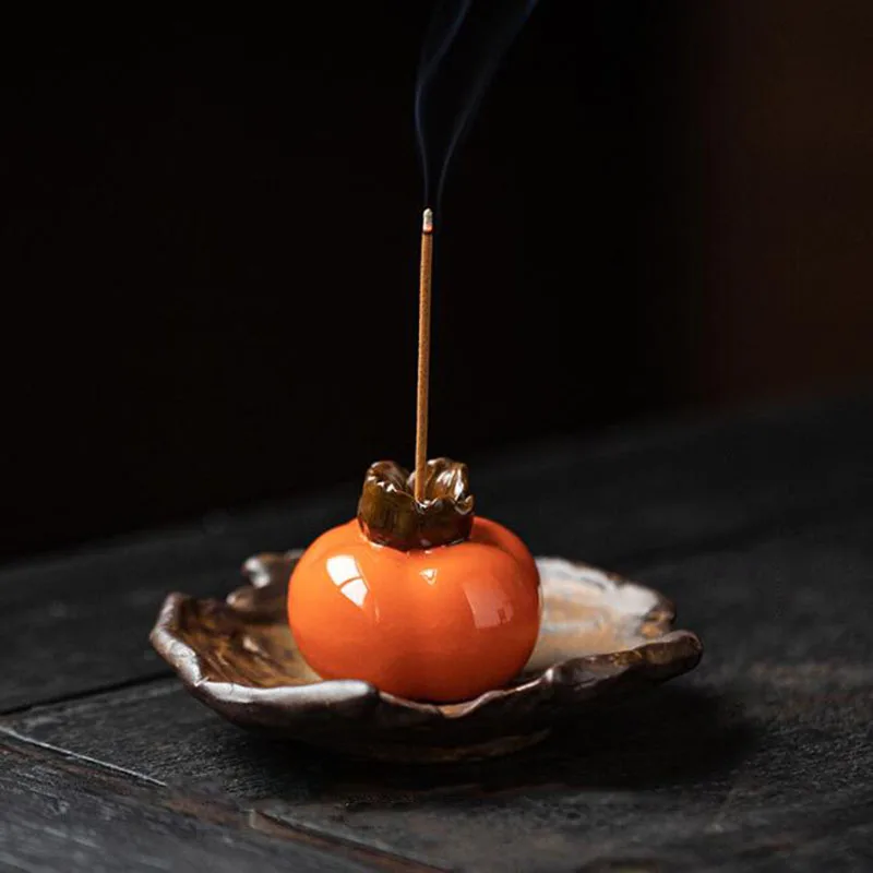 Creative Persimmon Stick Incense Holder Household Indoor Aroma Burner Sandalwood Incense Base Ceramic Censer Crafts Home Decor