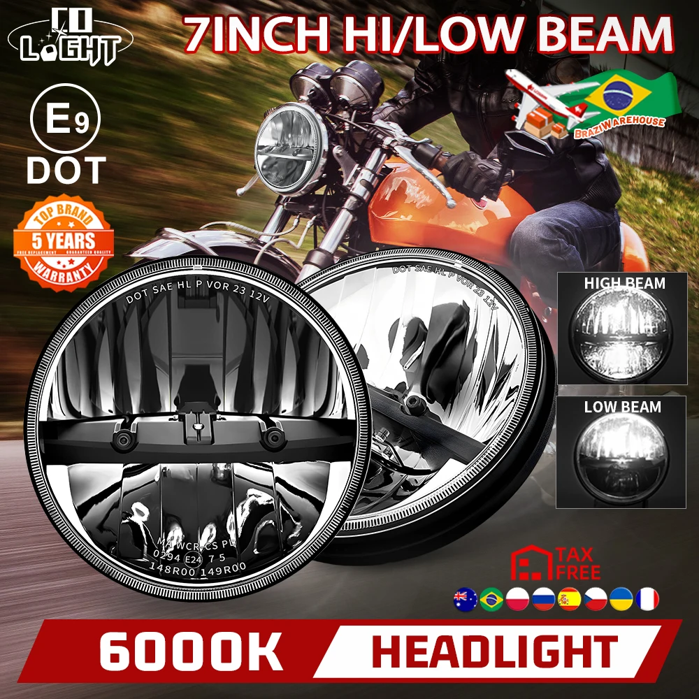 

CO LIGHT Новая 7-дюймовая круглая светодиодная фара 75 Вт дальнего/ближнего света для мотоцикла Jeep Wrangler JK TJ LJ Offoad 4X4 12 В 24 В