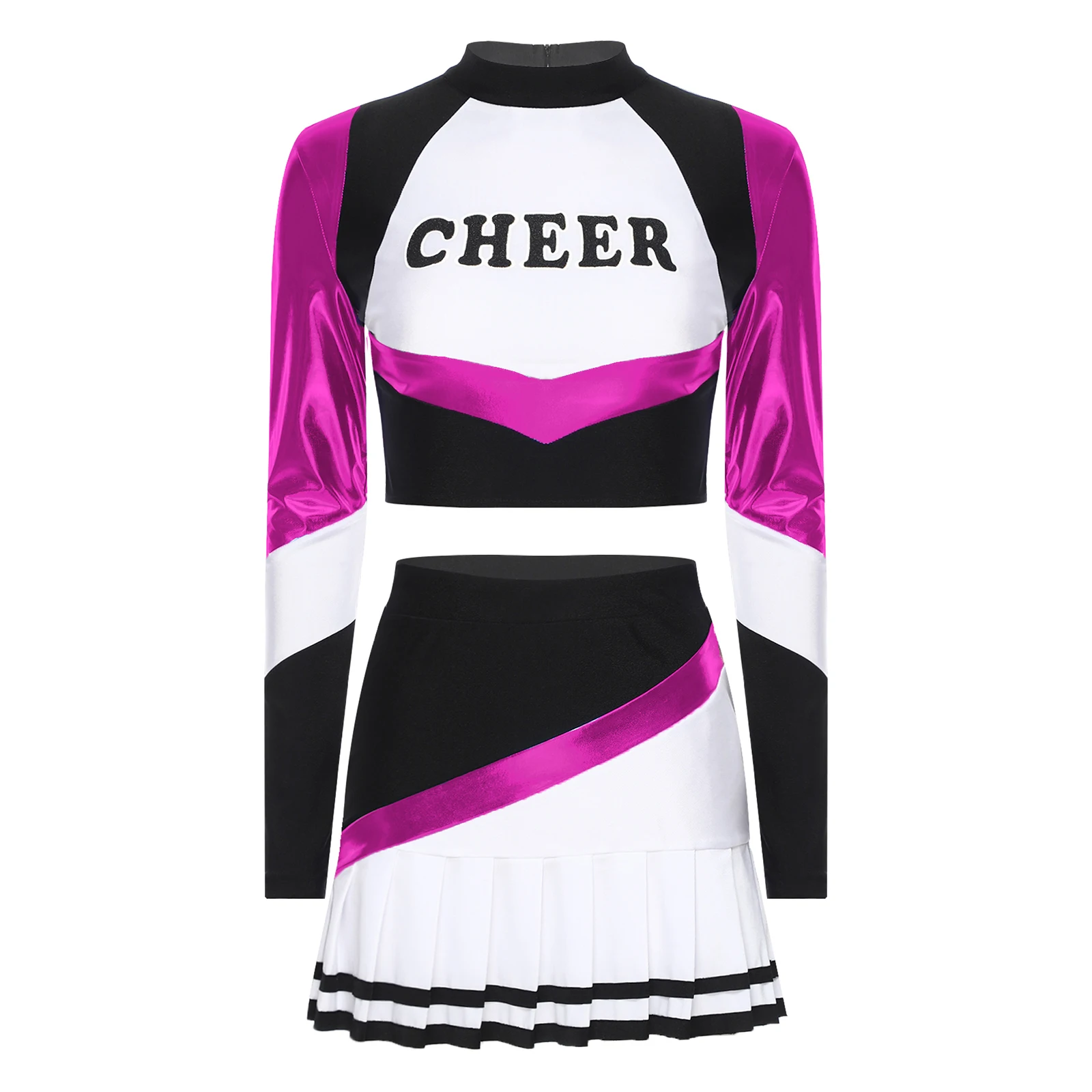 

Womens Competition Cheerleading Dance Outfits Crop Top And Pleated Miniskirt Set for Match Cheering Performance Dancewear