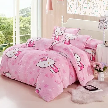 Sanrio hello kitty conjunto de cama flanela colcha capa bebê fronha lençóis inverno dos desenhos animados coral velo menina consolador edredão