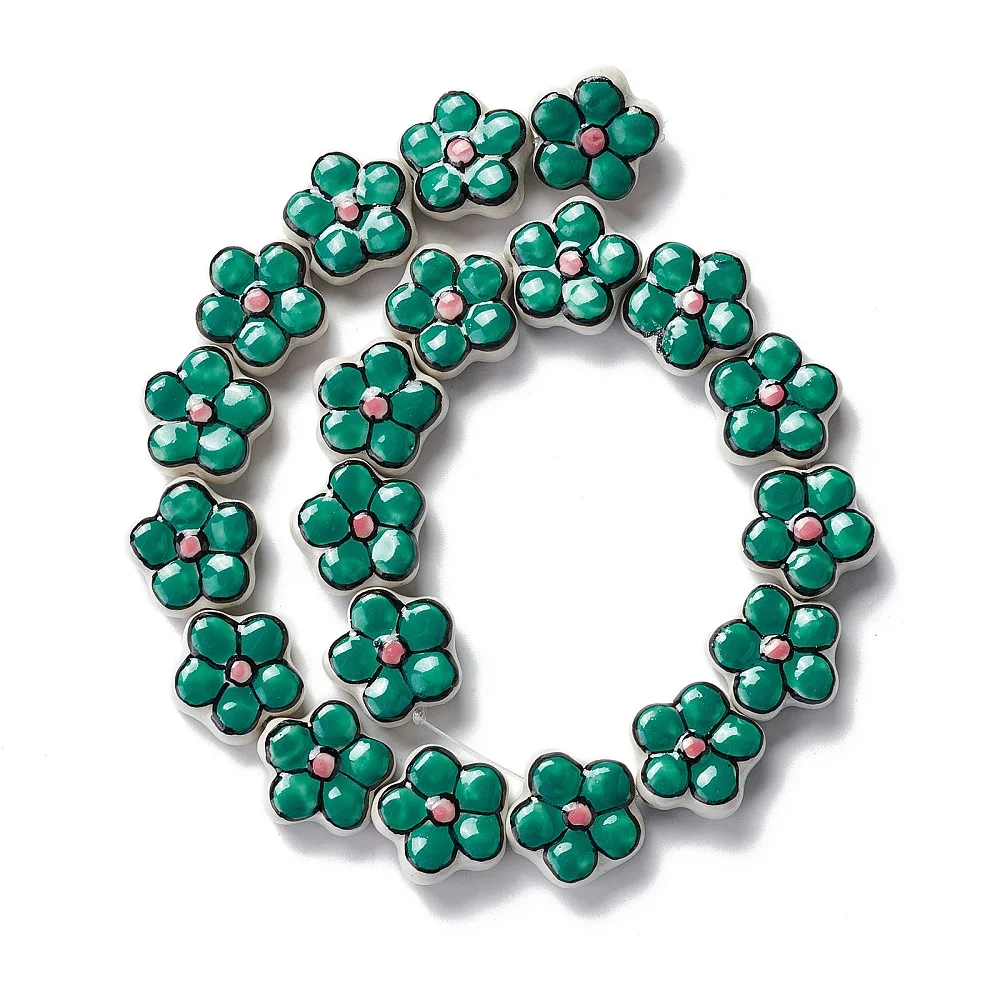 PandaHall 1 Strang Handgefertigte Porzellan-Blumenperlen, 17-17,5x16,5-17x7,5-7,8mm für DIY Halskette Armband Schmuckherstellung – Detail 35