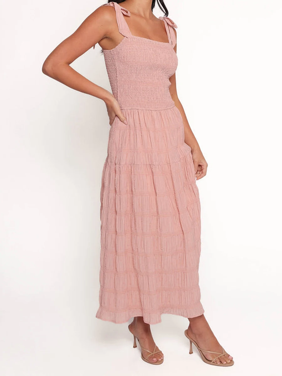 Abito lungo da donna nuovo tinta unita con spalline increspate Abito Cami Abito estivo senza maniche moda S-XL