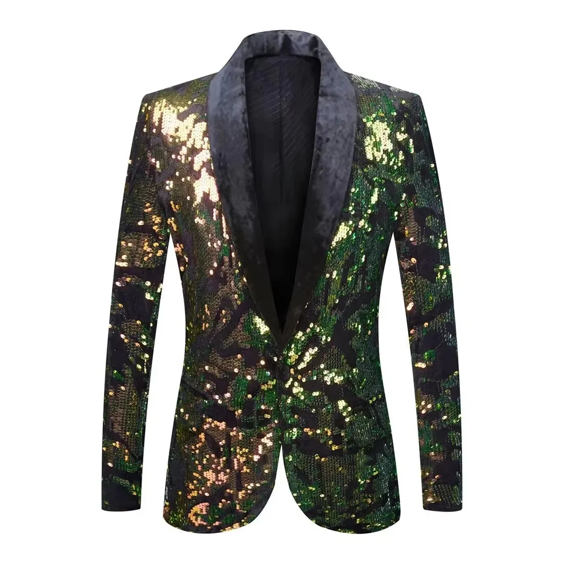 

Stylish Slim Suit Jackets Groom Wedding Banquet Blazer Tuxedo Men's Shiny Sequins Velvet Bar Male Singer Host Stage Coat Costume